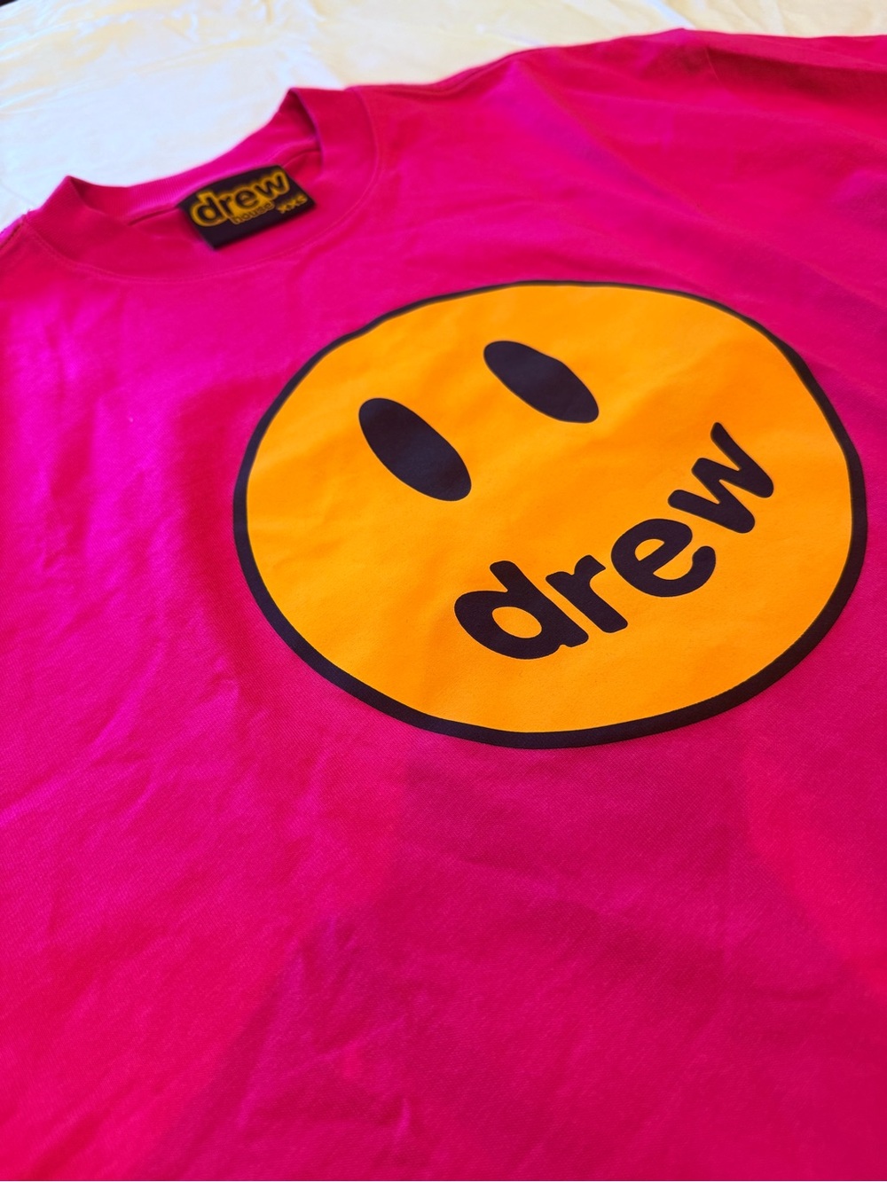 DREW Hot Pink Tee with Yellow Smiley Logo